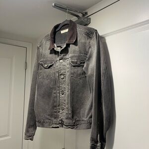 All Saints Gray Denim Jacket with Corduroy Collar